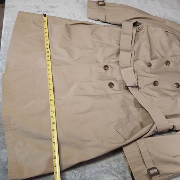 London Fog Trench Coat Mens 46R Khaki Belted Double Breasted Button Vtg USA Made - Picture 14 of 16